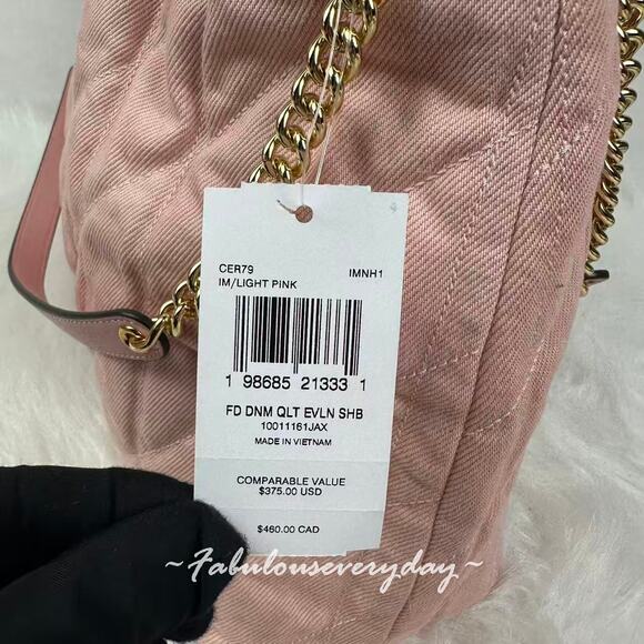 Coach Evelyn Shoulder Bag In Loved Denim With Quilting And  Coach Evelyn Shoulder Bag In Loved Denim With Quilting And Charm CER79 Pink NWT